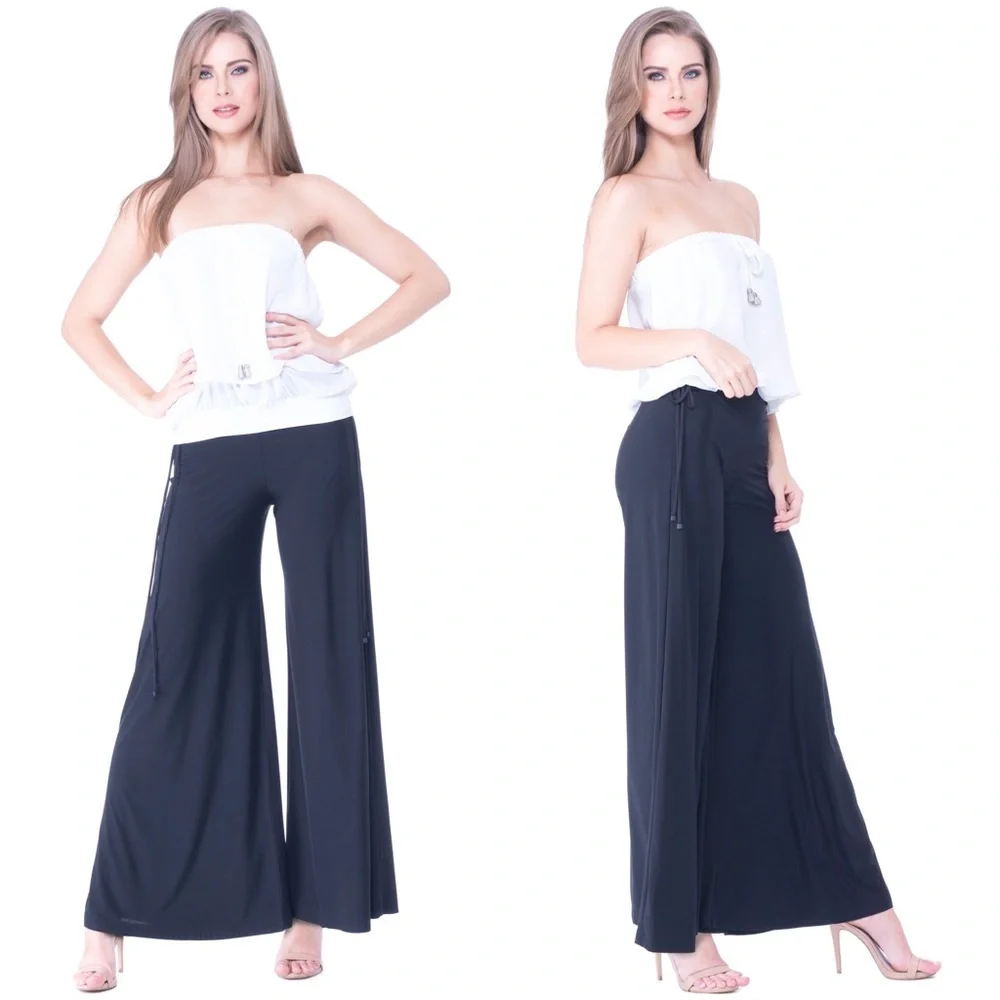 Analili Wide Leg Black Palazzo Pants